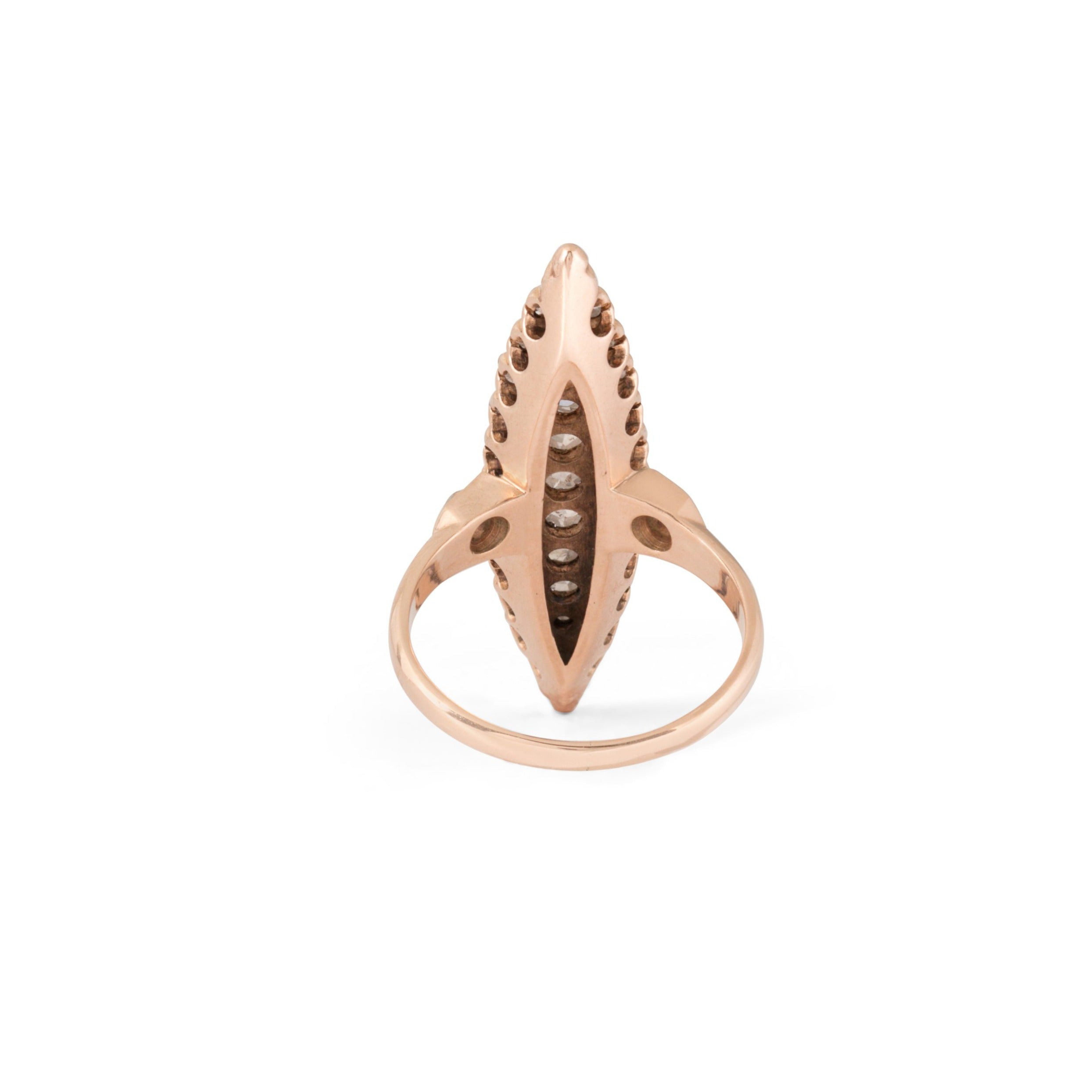 Victorian Rose Cut Diamond and 10k Rose Gold Navette Ring