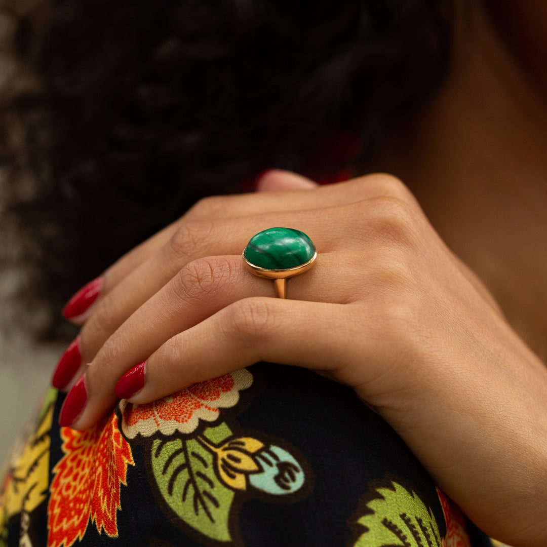 Green Malachite Signet Gold Ring For Men/Women | Danelian Jewelry