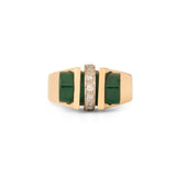 Mid-Century Malachite and Diamond 14k Gold Ring