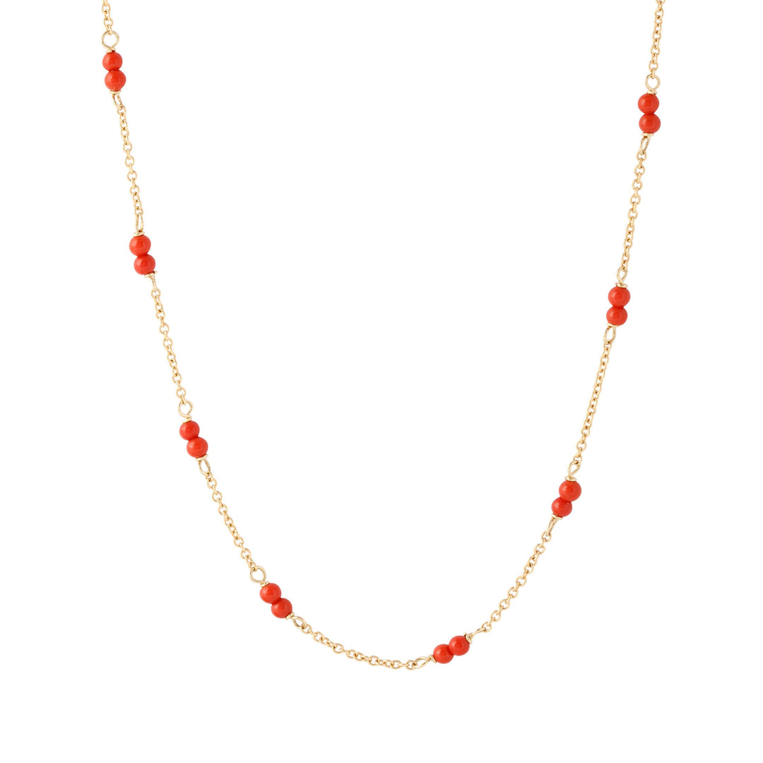 Italian Coral Bead and 18K Gold Chain Necklace