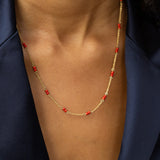 Italian Coral Bead and 18K Gold Chain Necklace
