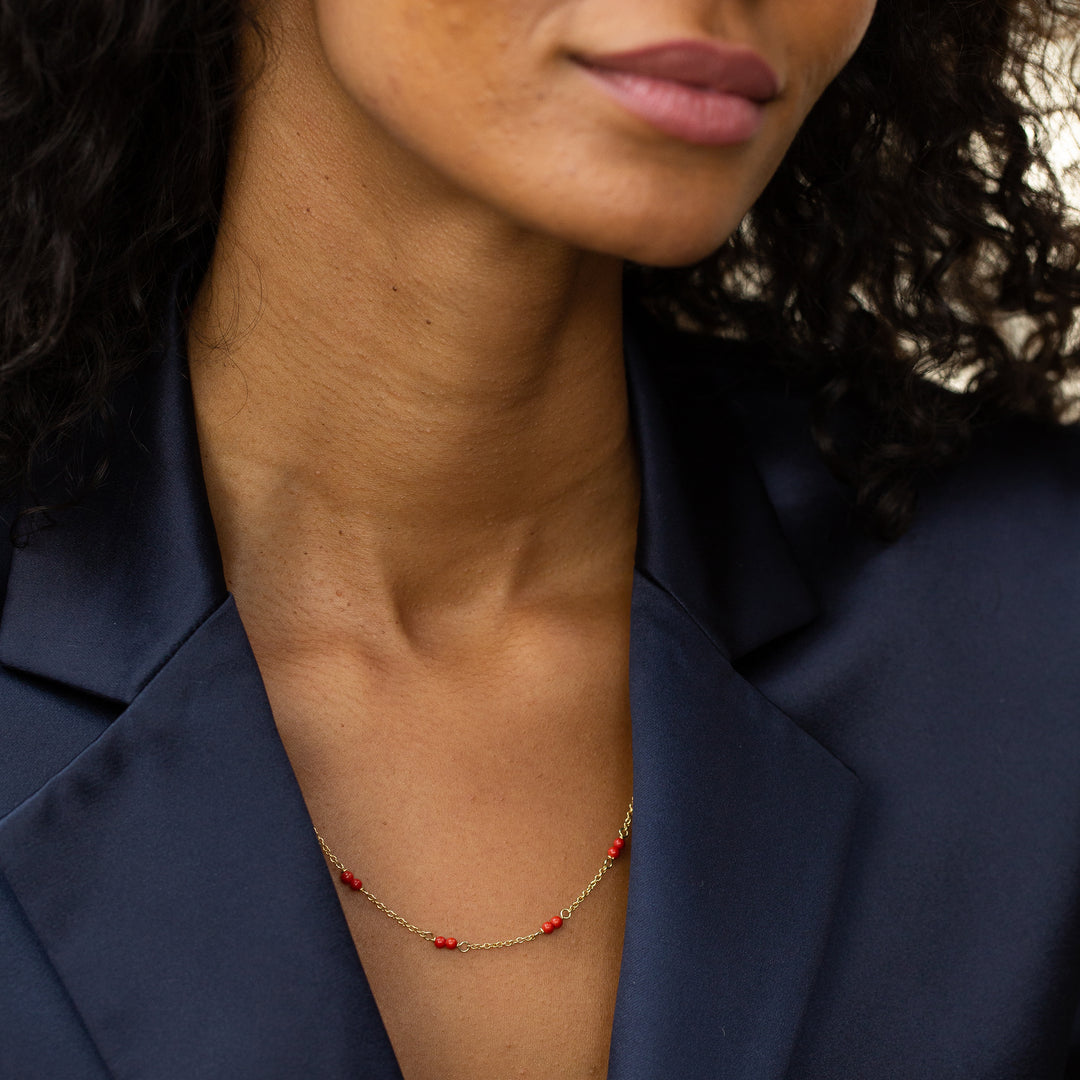 Italian Coral Bead and 18K Gold Chain Necklace