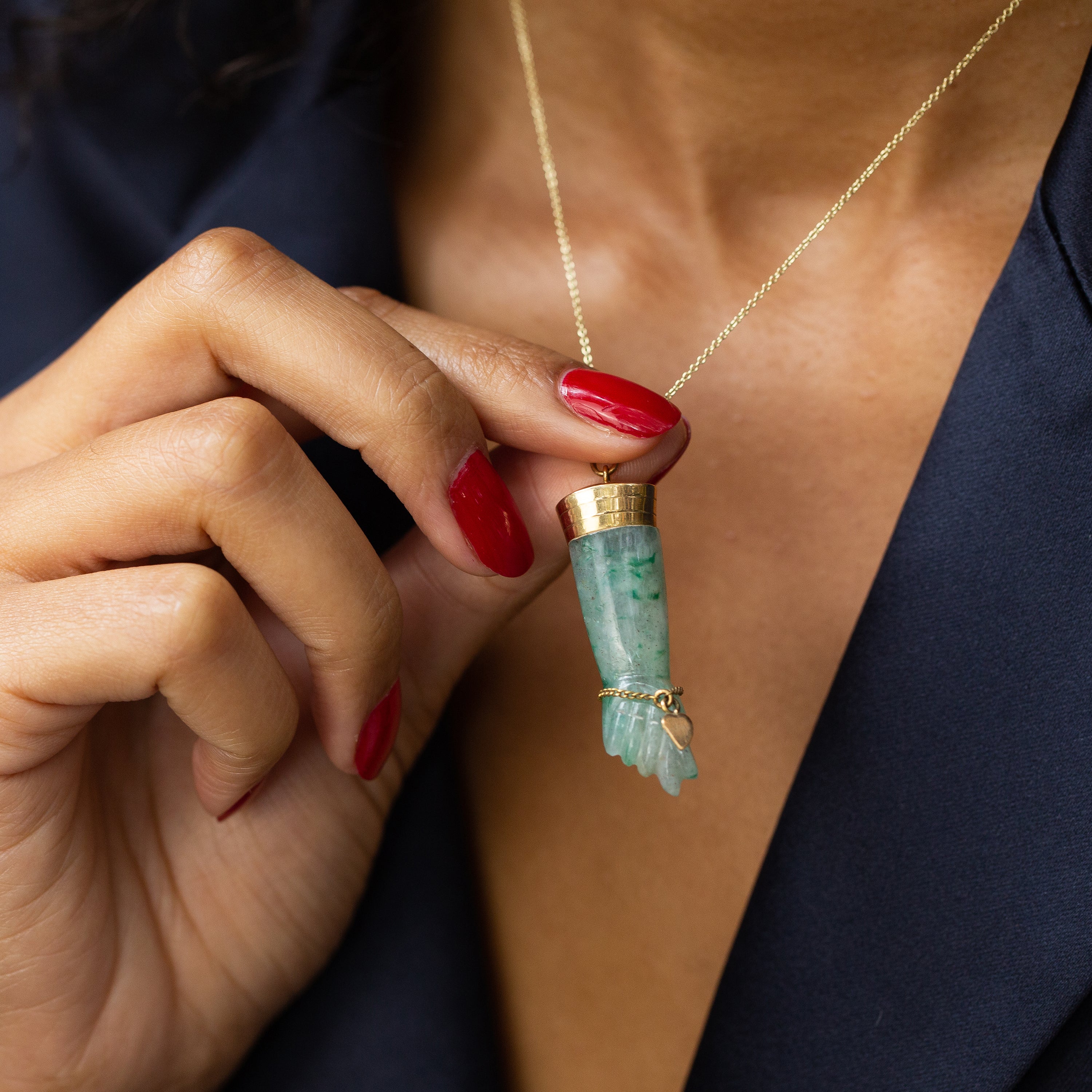 Green Chalcedony and 18K Gold Figa Charm