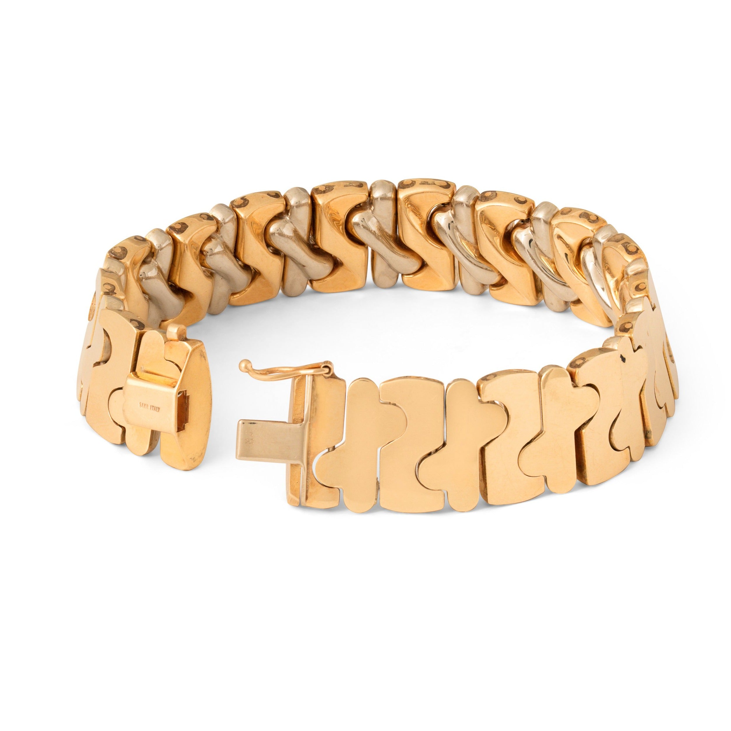 Italian Gold Men's 5.7mm Diamond-Cut Figaro Chain Bracelet in Hollow 10K  Two-Tone Gold - 8.5
