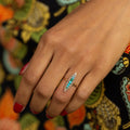 Turquoise and Pearl Navette 10k Gold Ring