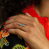 Turquoise and Pearl Navette 10k Gold Ring