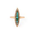 Turquoise and Pearl Navette 10k Gold Ring