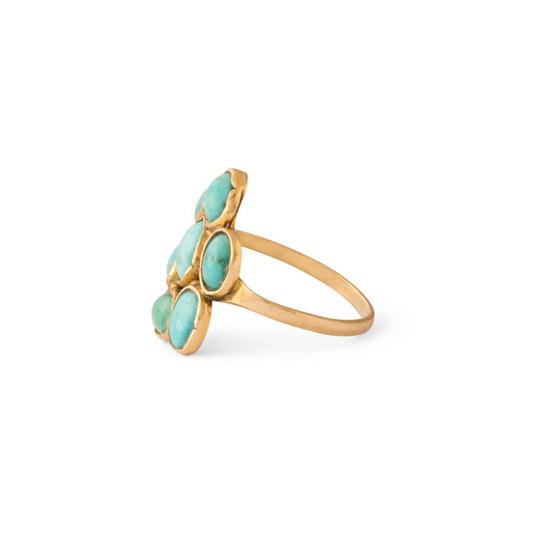 Vintage English Turquoise Cluster and 9k Gold Ring