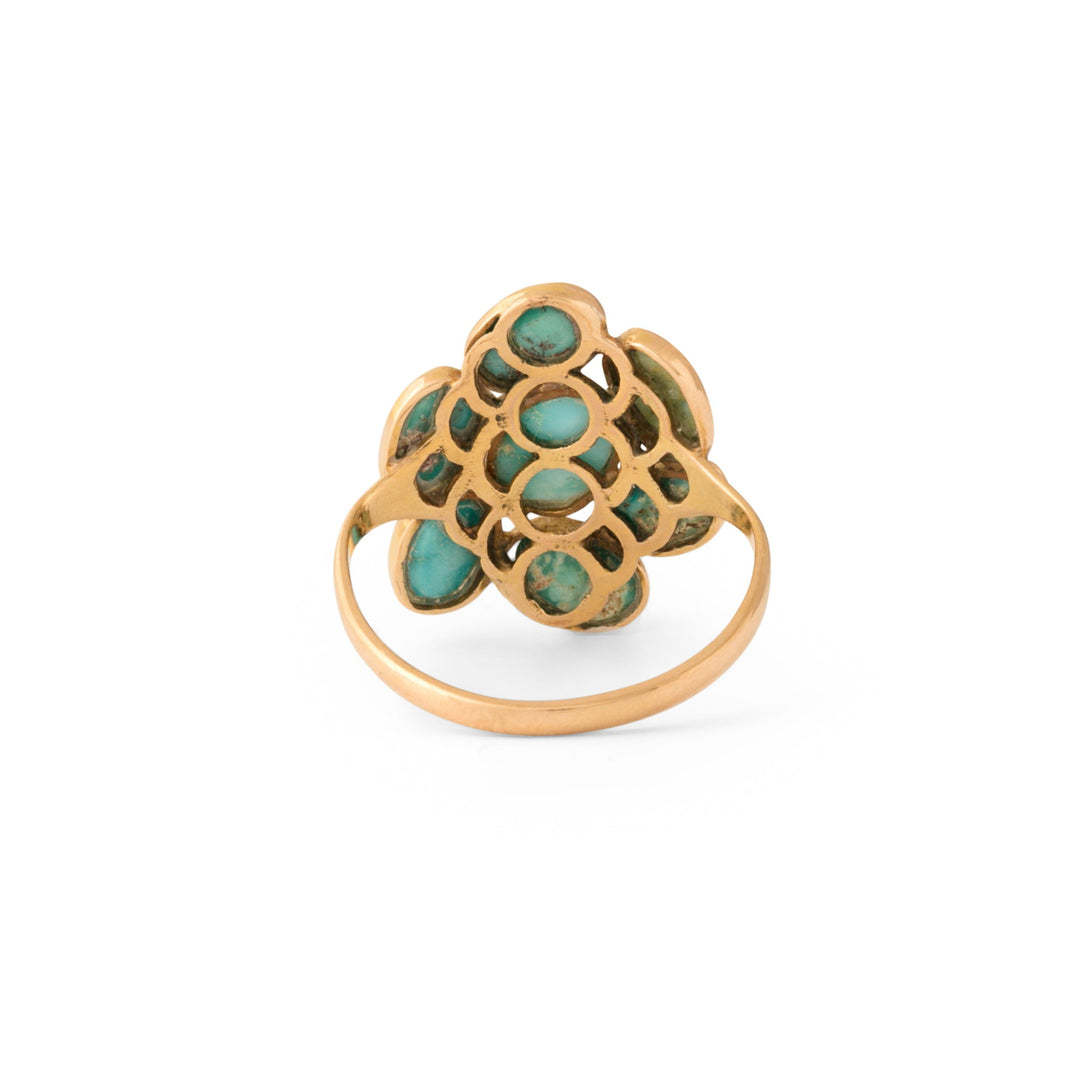 English Turquoise Cluster and 9k Gold Ring