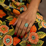 English Turquoise Cluster and 9k Gold Ring