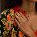 English Turquoise Cluster and 9k Gold Ring