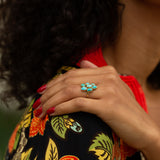 English Turquoise Cluster and 9k Gold Ring