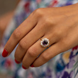 Victorian Spinel and Old Mine Cut Diamond Cluster 14k Gold Ring