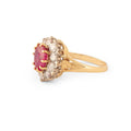 Burma Ruby and Diamond Cluster 18k Gold Ring