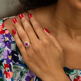 Burma Ruby and Diamond Cluster 18k Gold Ring