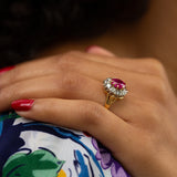 Burma Ruby and Diamond Cluster 18k Gold Ring