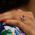 Burma Ruby and Diamond Cluster 18k Gold Ring
