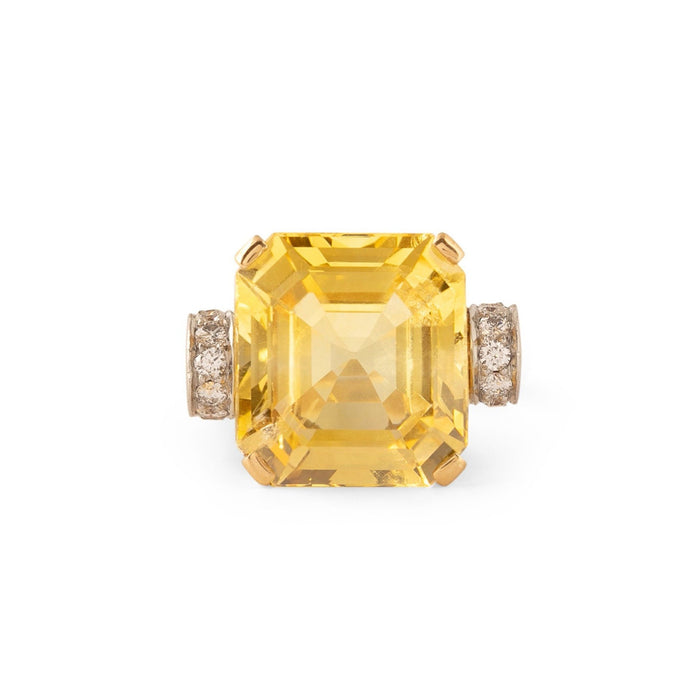 Asscher Cut 11.84 Carat Yellow Sapphire and Diamond Ring