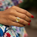 Asscher Cut 11.84 Carat Yellow Sapphire and Diamond Ring