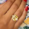 Asscher Cut 11.84 Carat Yellow Sapphire and Diamond Ring