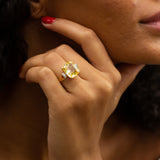 Asscher Cut 11.84 Carat Yellow Sapphire and Diamond Ring