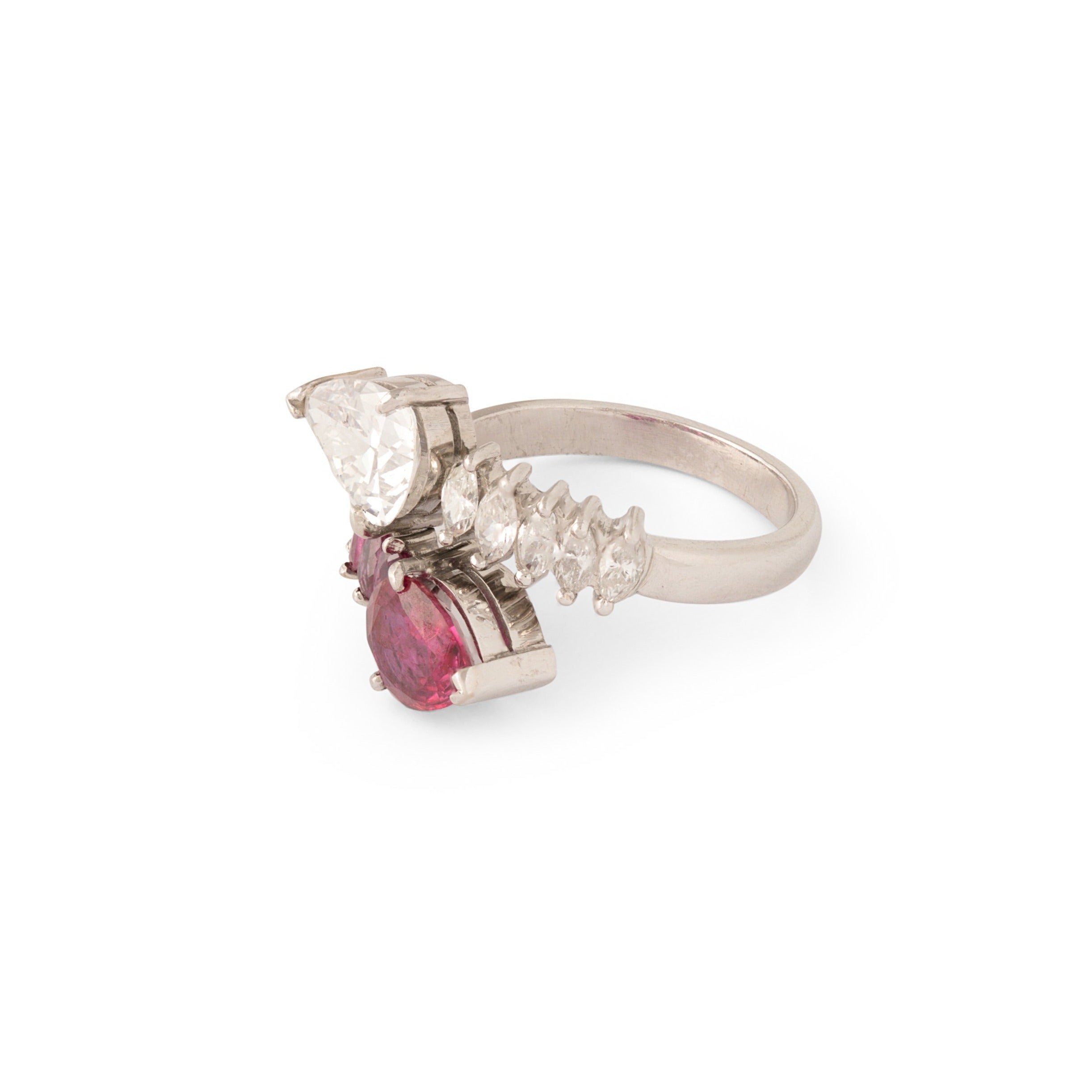 Ruby and Diamond Crossover 18k Gold Ring