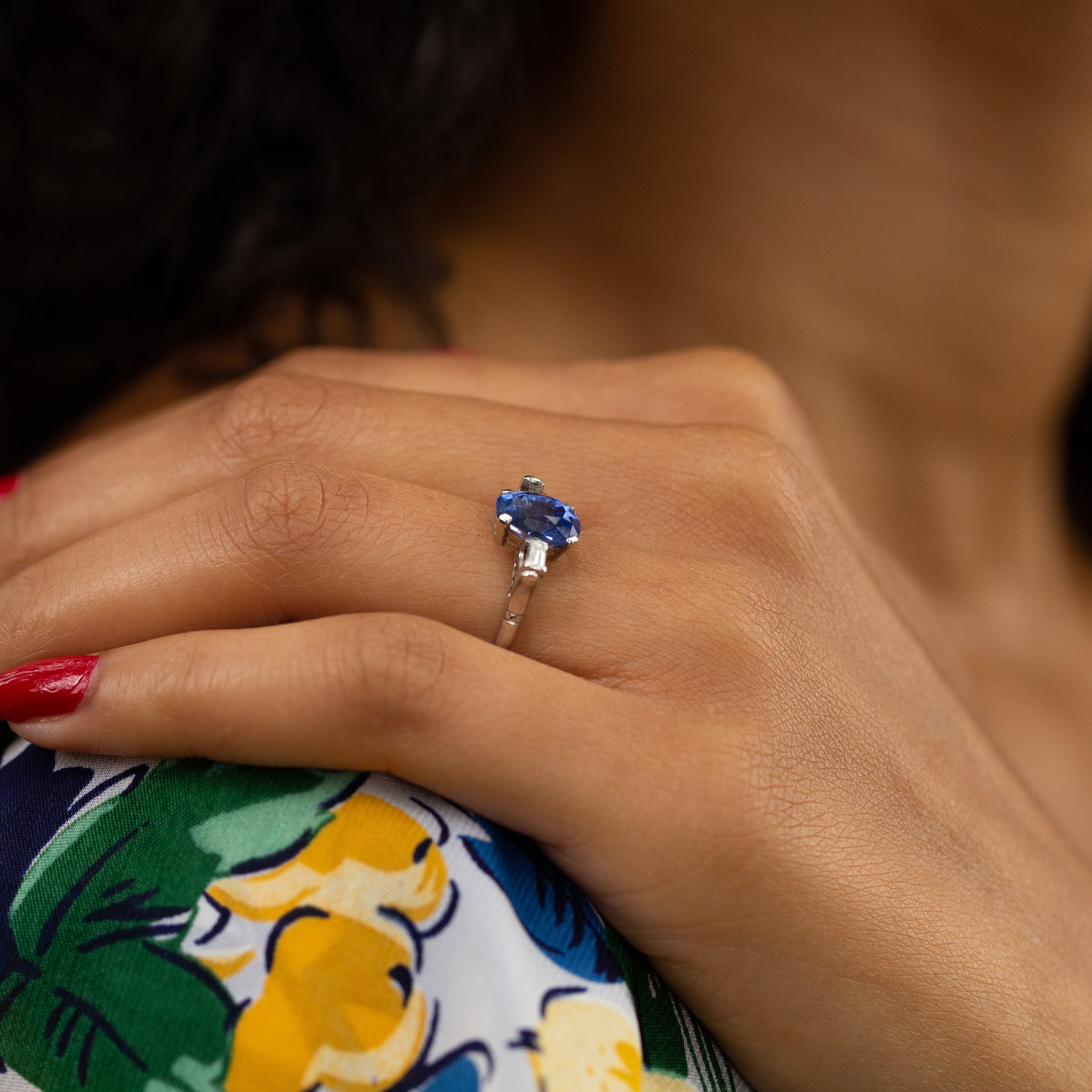 Art Deco Sapphire and Baguette Diamond Platinum Ring