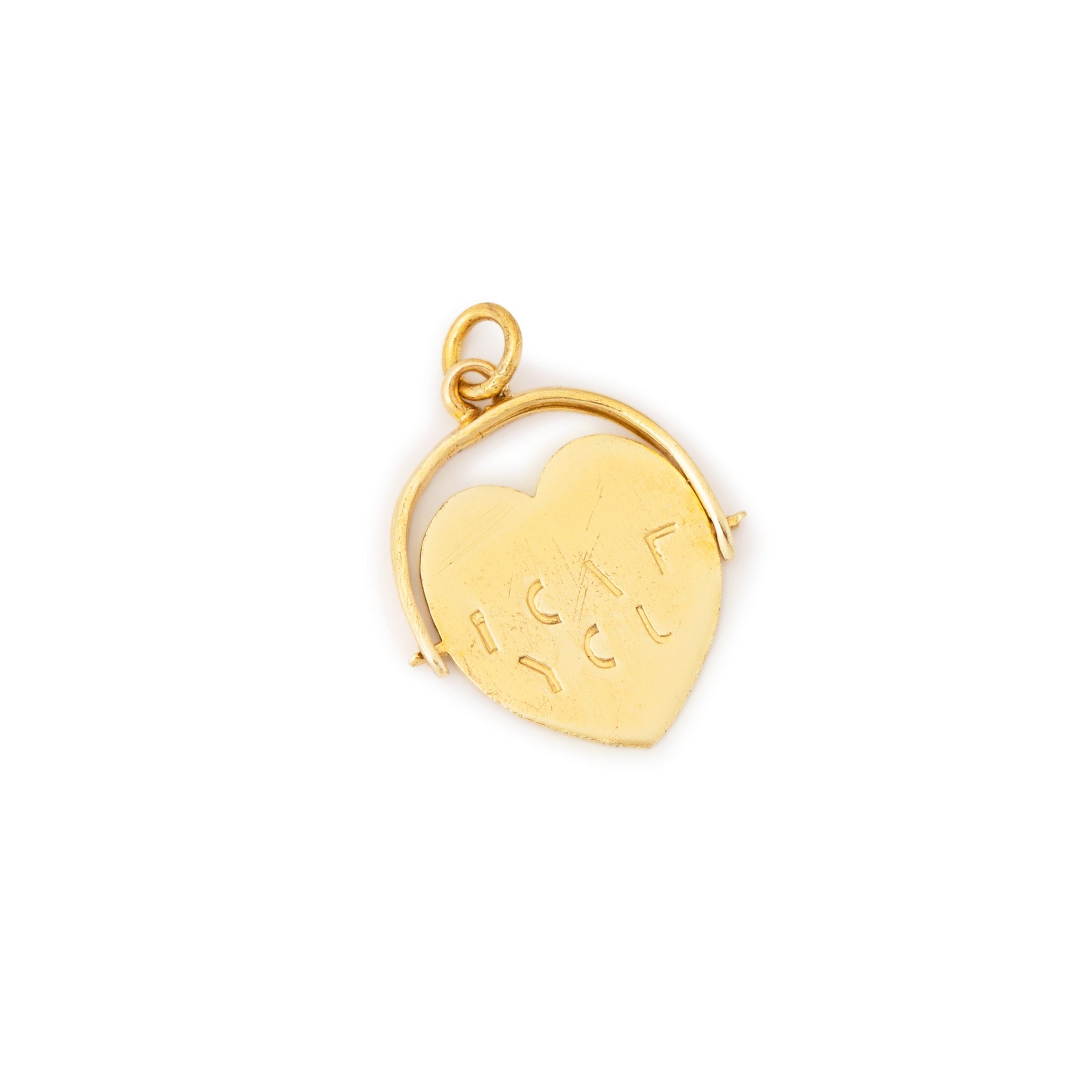 English "I LOVE YOU" Heart Spinner 9k Gold Charm