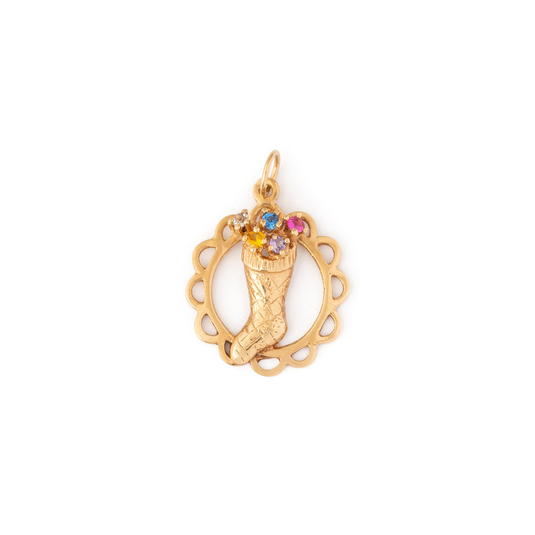 Glass Stone and 14K Gold Holiday Stocking Charm