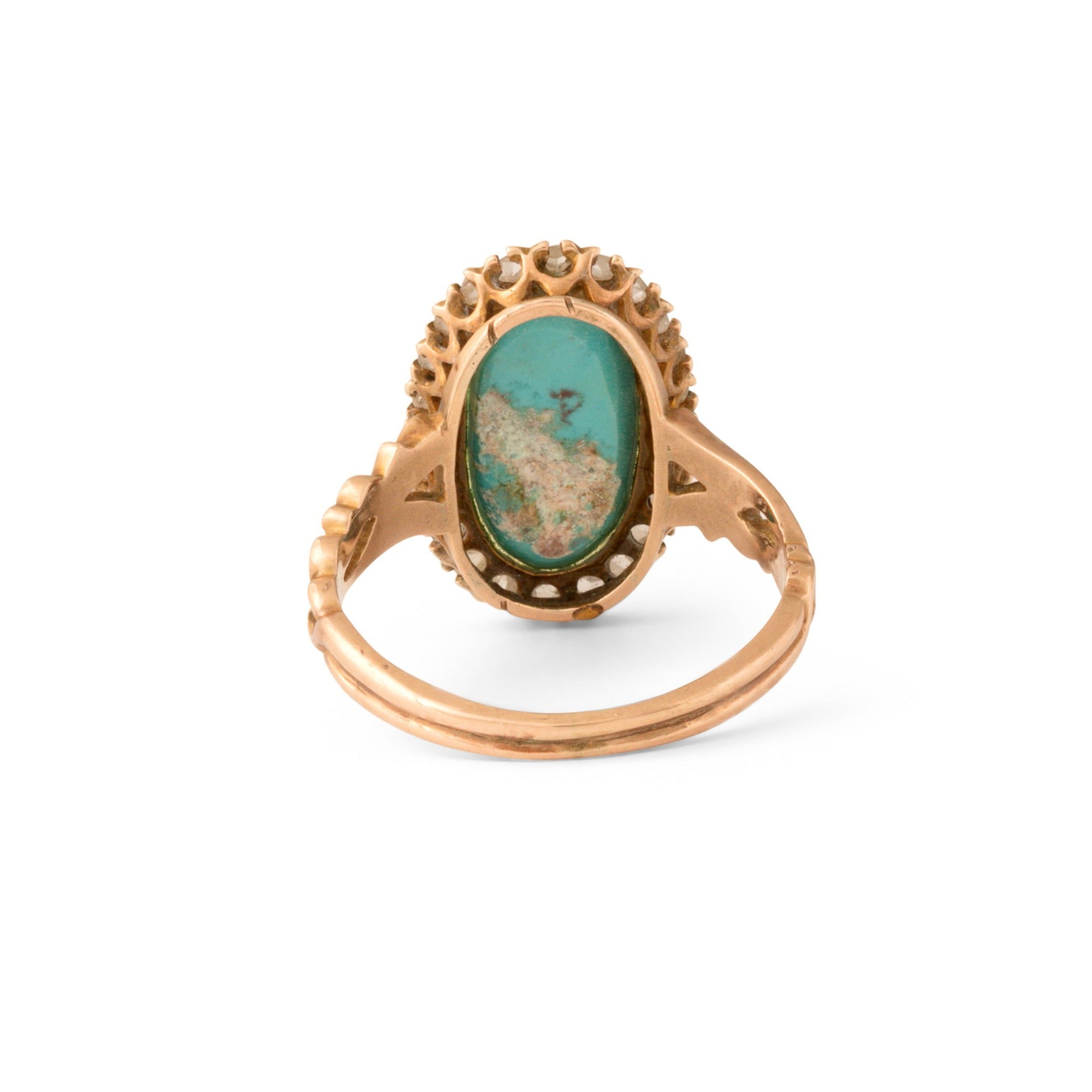 Victorian Turquoise, Rose Cut Diamond, and 14k Gold Cluster Ring