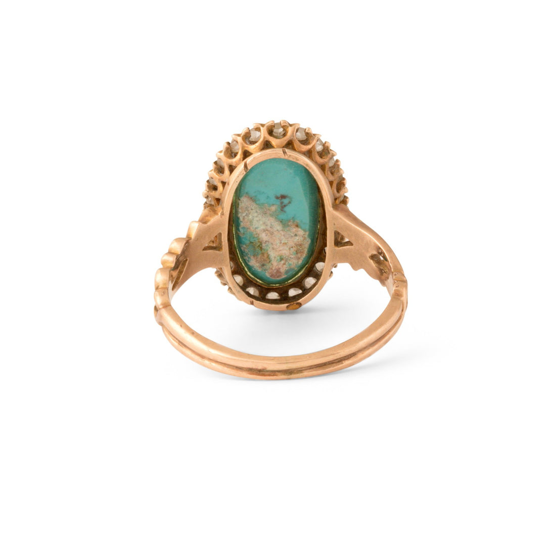 Victorian Turquoise, Rose Cut Diamond, and 14k Gold Cluster Ring