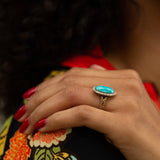 Victorian Turquoise, Rose Cut Diamond, and 14k Gold Cluster Ring