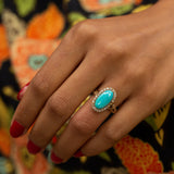 Victorian Turquoise, Rose Cut Diamond, and 14k Gold Cluster Ring