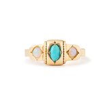 English Turquoise, Opal, and 18k Gold Gypsy Ring