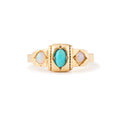 English Turquoise, Opal, and 18k Gold Gypsy Ring
