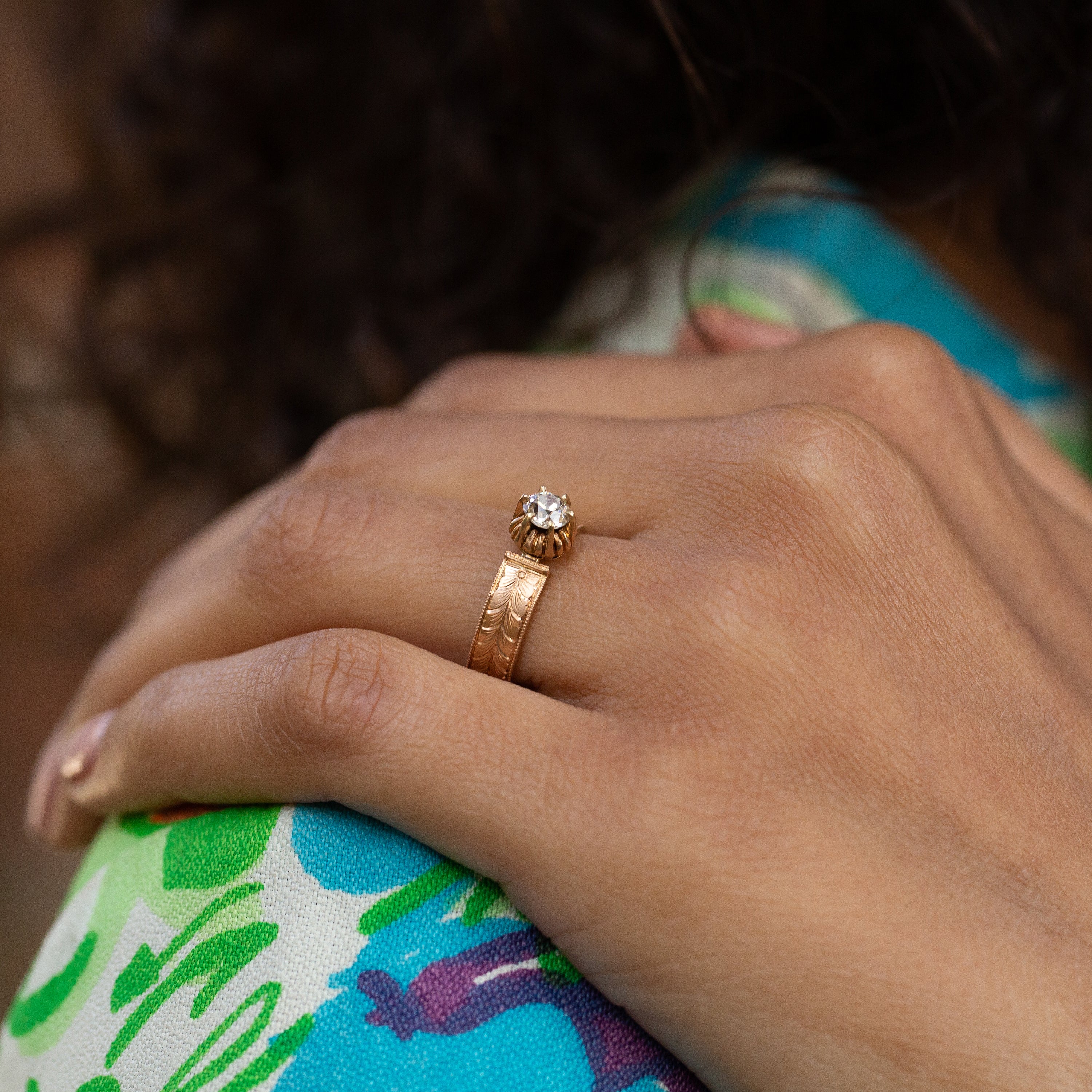Victorian Old Mine Cut Diamond and 18k Gold Solitaire Ring