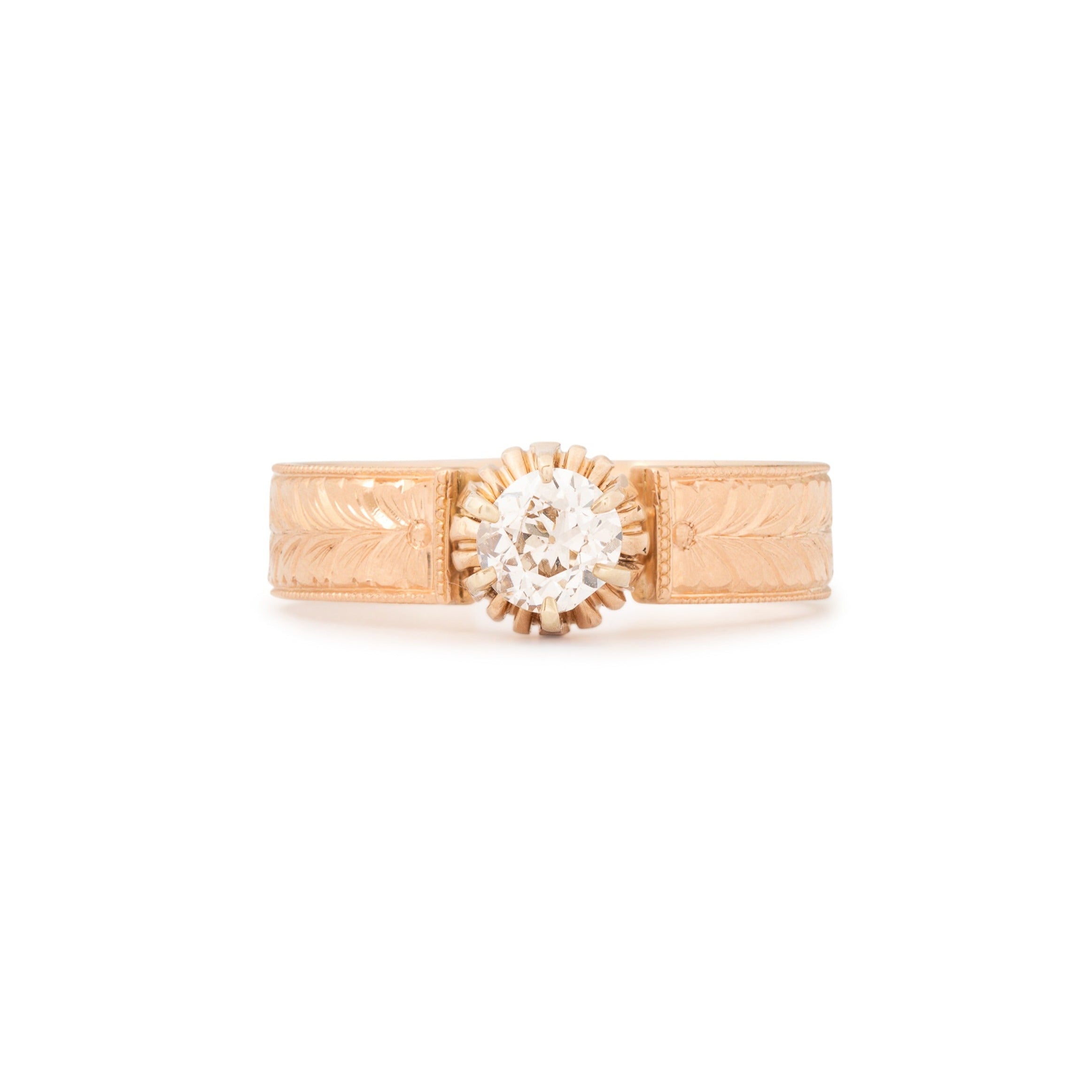 Victorian Old Mine Cut Diamond and 18k Gold Solitaire Ring
