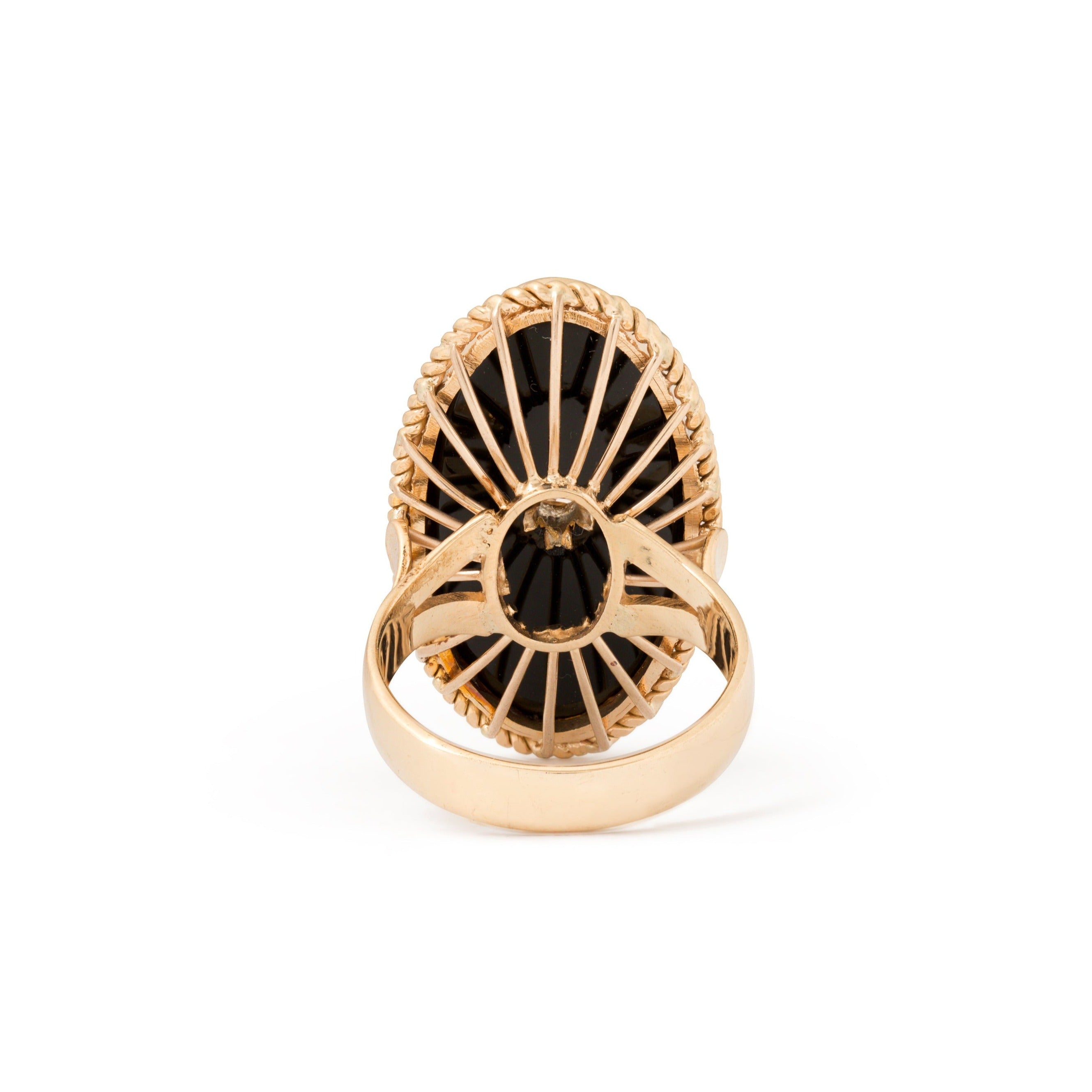 Onyx, Diamond, and 14k Gold Elongated Ring