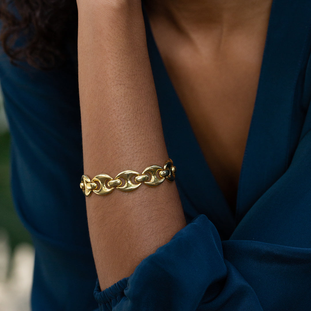 Spring & Mariner Link Bracelet 10K Two-Tone Gold 8.5