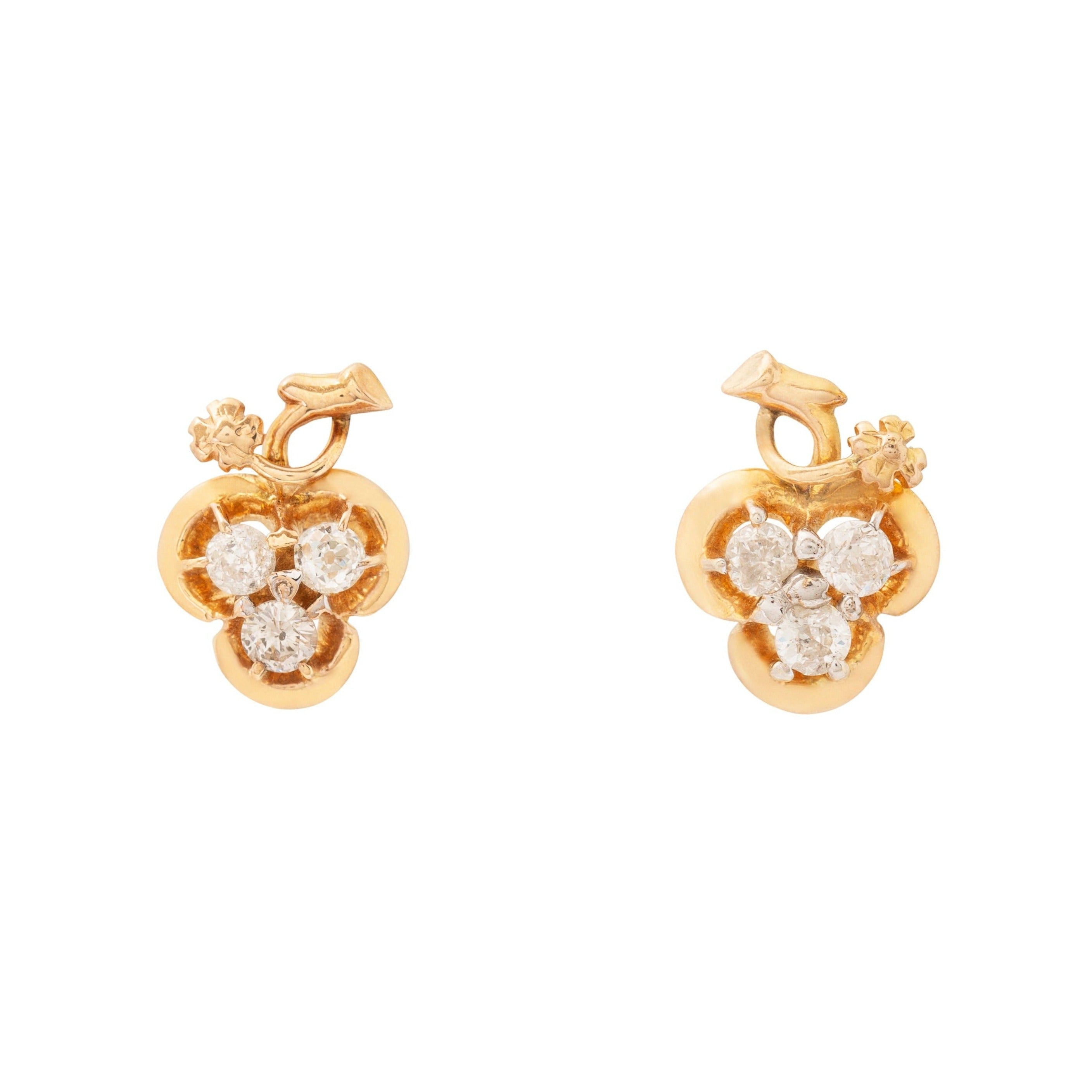 Victorian Diamond and 14k Gold Clover Earrings