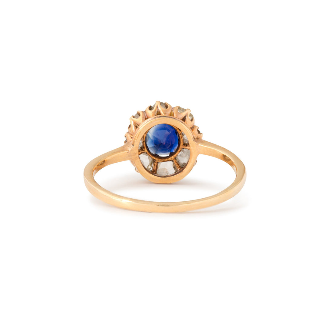 Victorian Sapphire and Diamond Cluster 14k Gold Ring