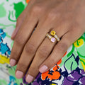 French Pink and Yellow Sapphire, Diamond, and 18k Gold Bypass Ring
