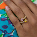 French Pink and Yellow Sapphire, Diamond, and 18k Gold Bypass Ring