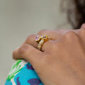 French Pink and Yellow Sapphire, Diamond, and 18k Gold Bypass Ring