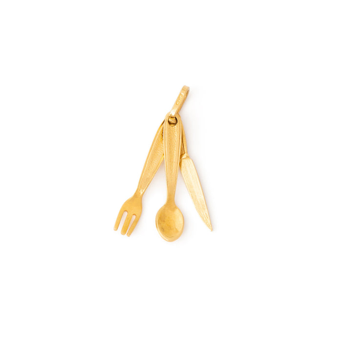 Fork, Knife, And Spoon 18k Gold Charm