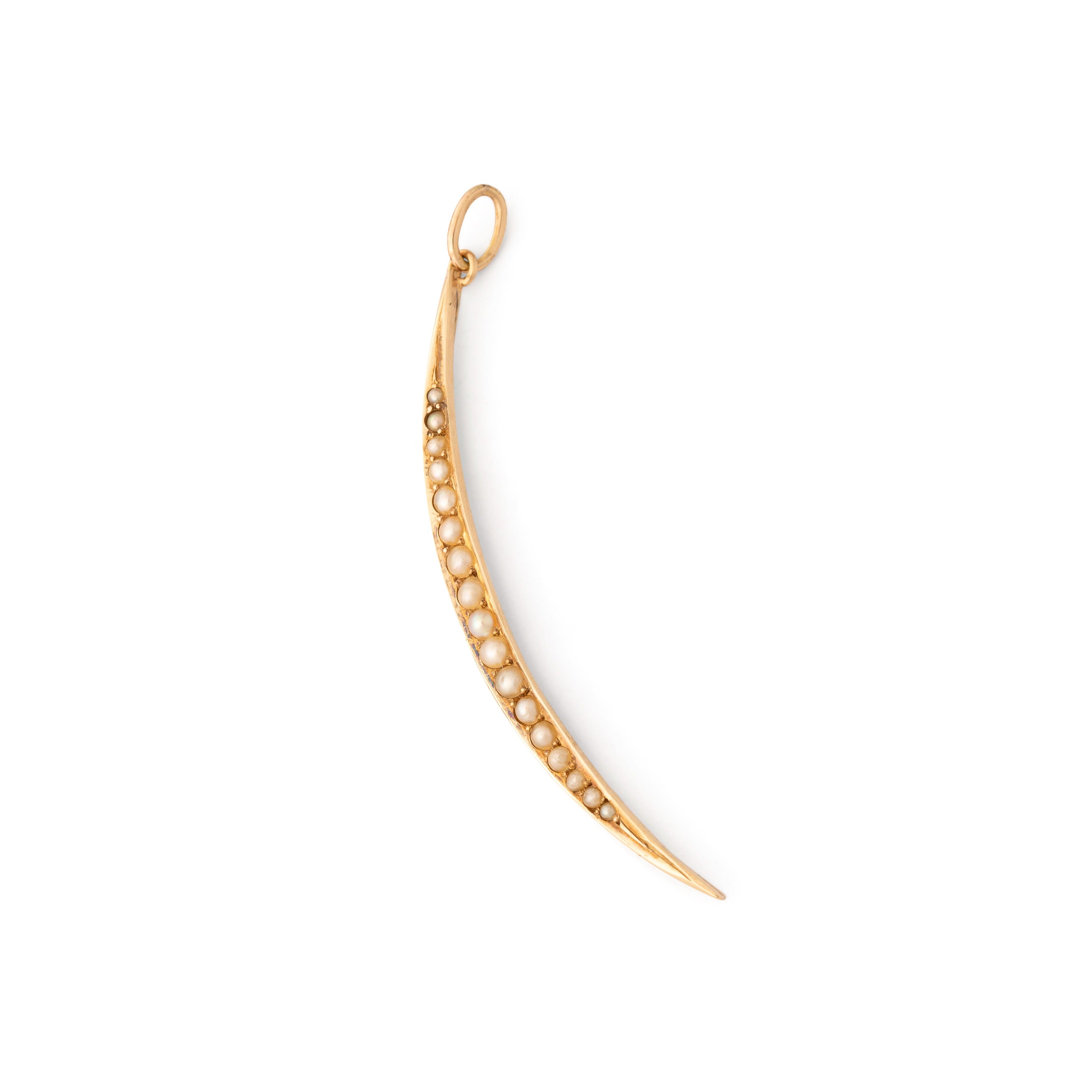Victorian Pearl and 14k Gold Crescent Moon Charm