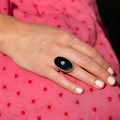 Large Onyx, Diamond, and 14k Gold Ring