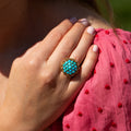 Turquoise And Roped 14K Yellow Gold Ring