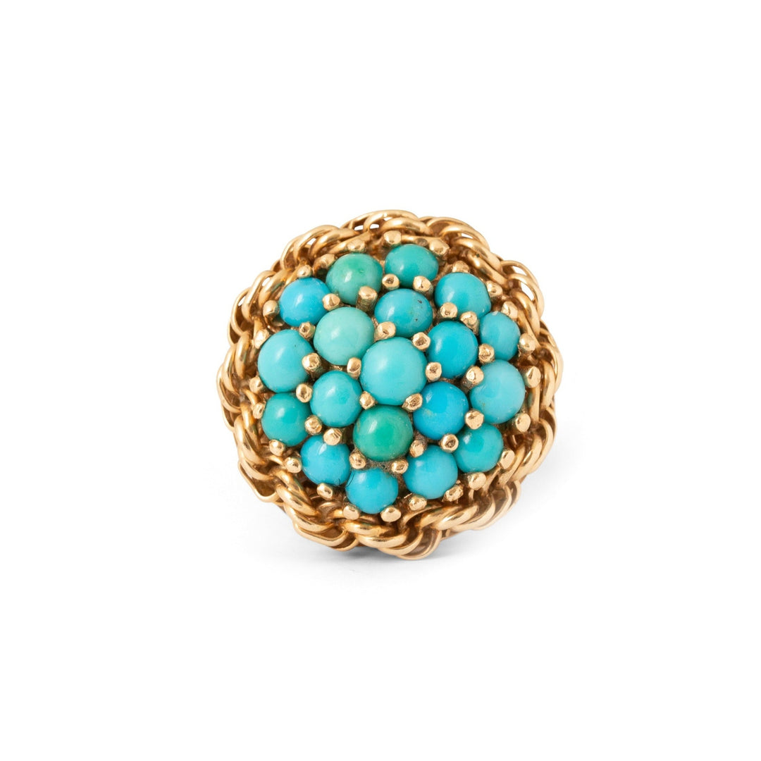 Turquoise And Roped 14K Yellow Gold Ring
