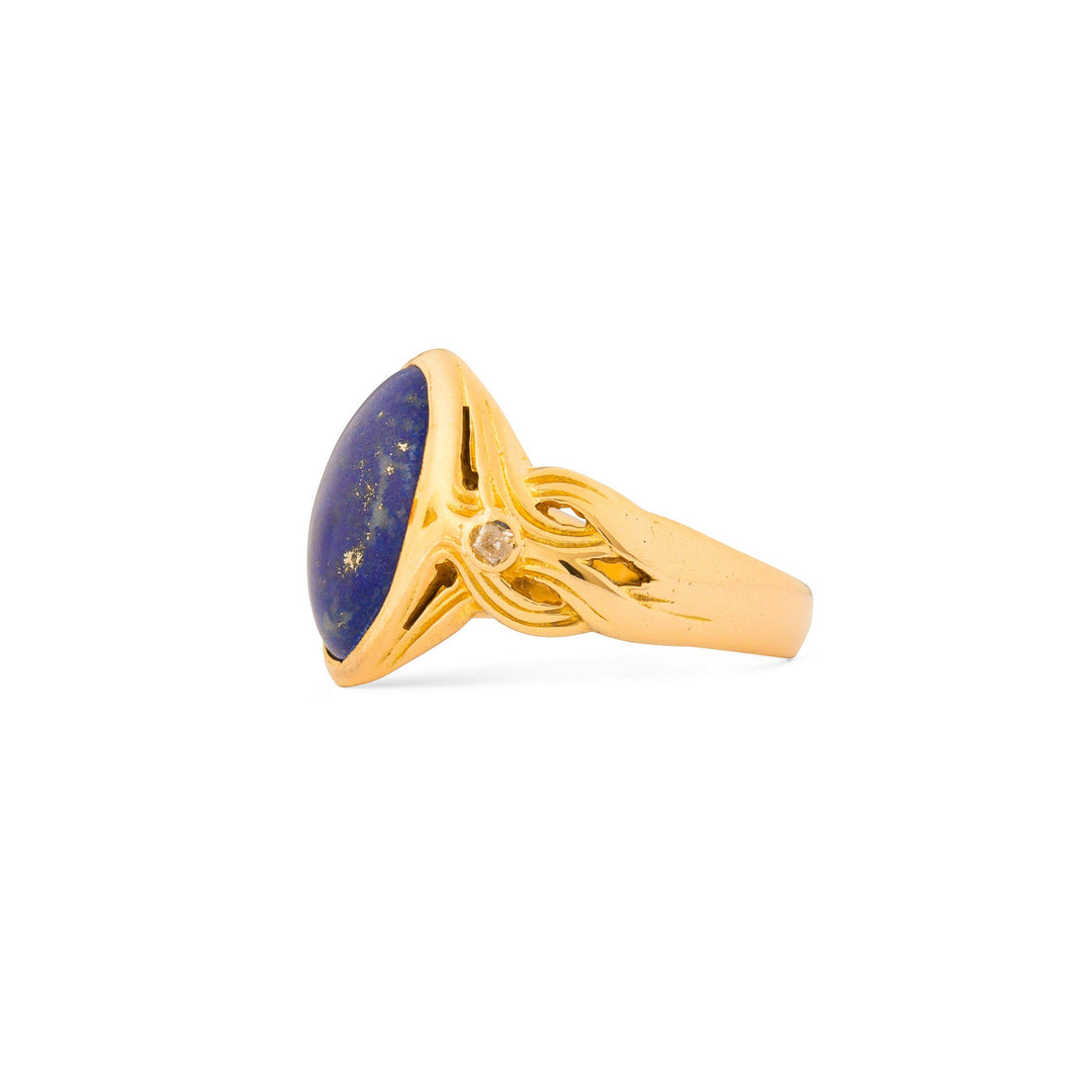 Victorian Lapis, Diamond, and 14k Gold Ring